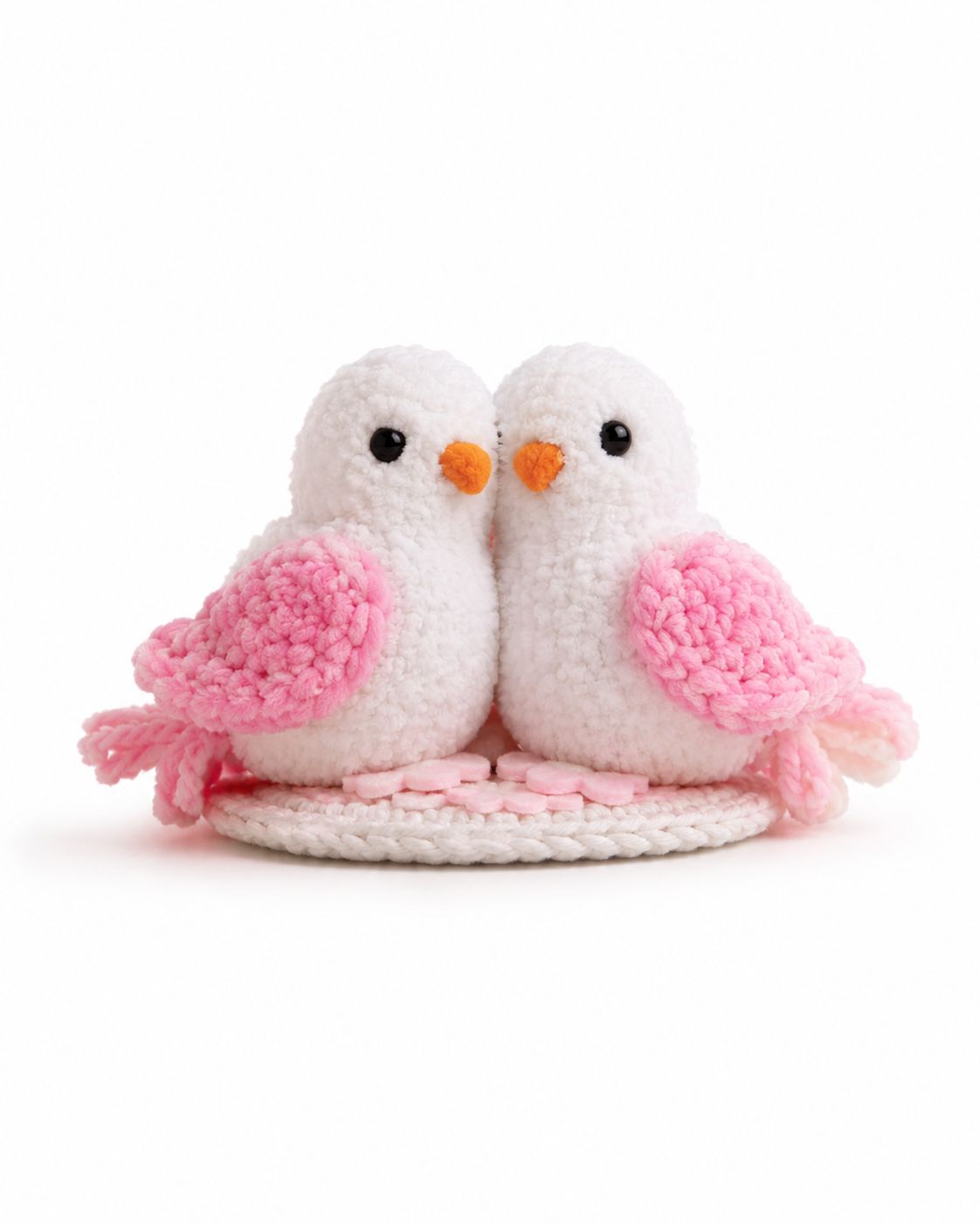 Handmade Crochet Plush Bird Couple Keychain Pair - Pink & White