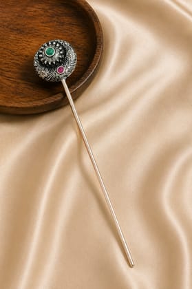 Handcrafted Oxidised Silver Juda Stick for Women | Floral Hair Bun Pin Handcrafted Oxidised Silver Juda Stick for Women | Floral Hair Bun Pin