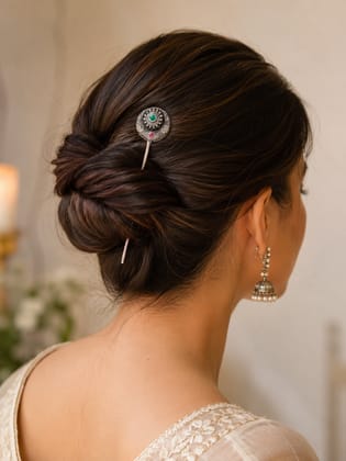 Handcrafted Oxidised Silver Juda Stick for Women | Floral Hair Bun Pin Handcrafted Oxidised Silver Juda Stick for Women | Floral Hair Bun Pin
