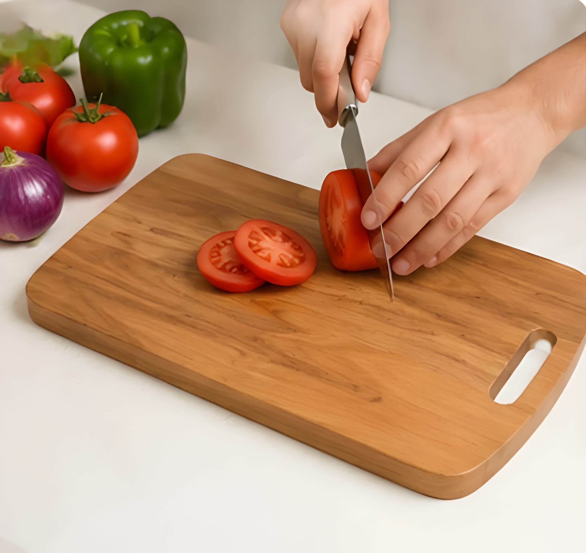 Premium Wooden Cutting Board with Handle | Multipurpose Chopping Board for Vegetables, Fruits, Meat, Bread & Kitchen Food Preparation | Durable Kitchen Cutting Board (Original)