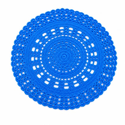 Vibrant Blue Handmade Crocheted Round Lace Doily Placemat