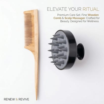 Lifeori Hair Care Kit with Scalp Massager & Wooden Neem Tail Comb for Hair Growth, Scalp Massage, Detangling & Daily Hair Care