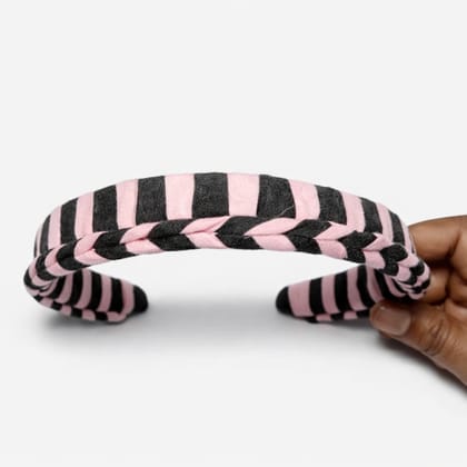 Pink and Black Striped Padded Headband with Braided Detail