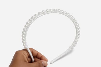 White Pearl Wrapped Fabric Headband for Women