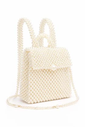 Women's Pearl Beaded Small Backpack with Long Strap