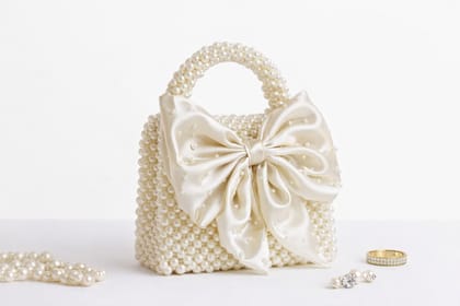 Pearl Beaded Satin Bow Handbag – Luxury Bridal & Party Purse
