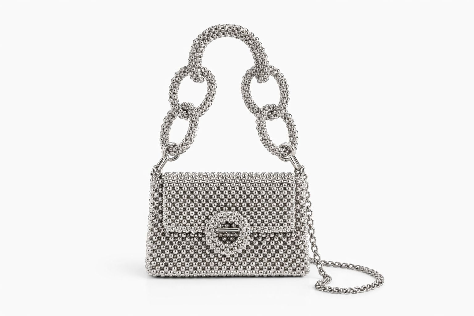 Luxury Crystal Beaded Evening Handbag with Chain Handle