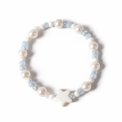 Pearl & Crystal Star Charm Bracelet – Handmade Beaded Stretch Bracelet