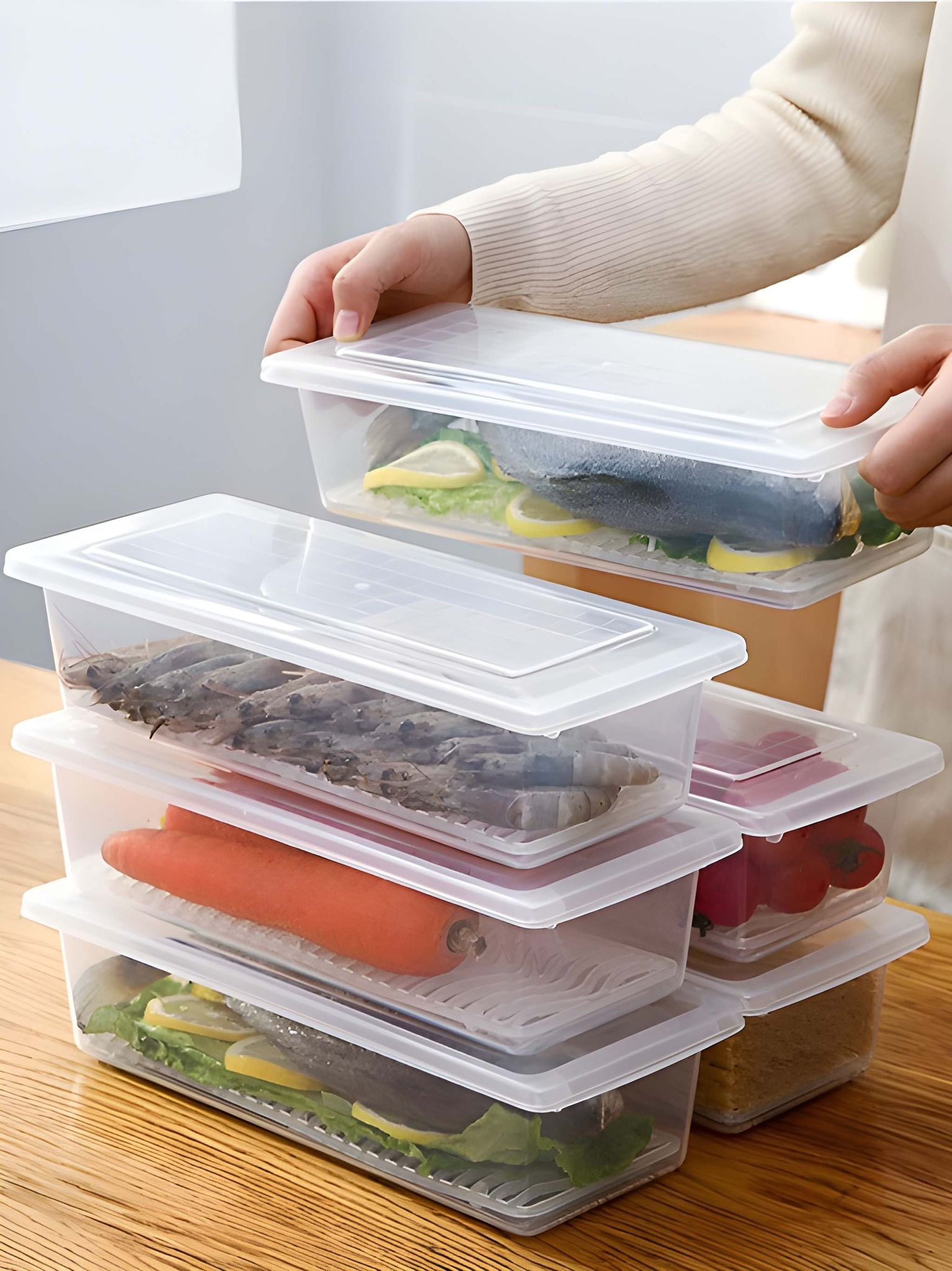 Heavy Duty Premium 6-Pcs Food Storage Container Multipurpose Plastic Refrigerator Organizer Box for Fruits, Vegetables, Kitchen Storage (Original)