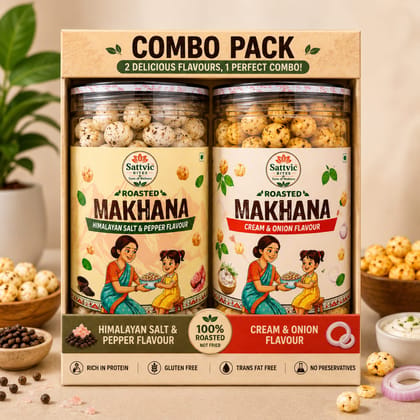 Sattvic Bites Combo Pack Flavoured Roasted Makhana (Himalayan Salt & Pepper + Cream & Onion)