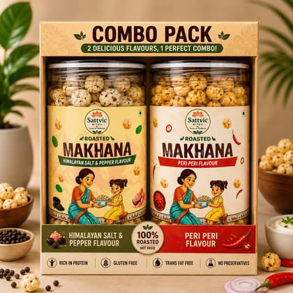 Sattvic Bites Combo Pack Flavoured Roasted Makhana (Himalayan Salt & Pepper + Peri Peri)