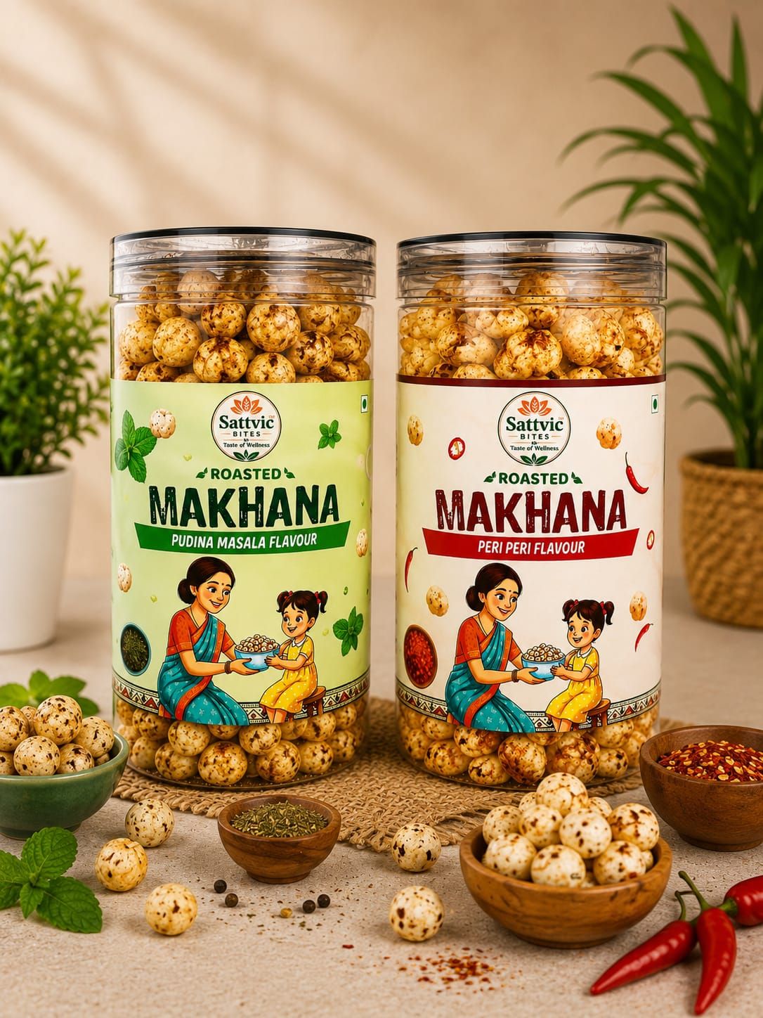 Sattvic Bites Combo Pack Flavoured Roasted Makhana (Cream & Onion + Peri Peri)