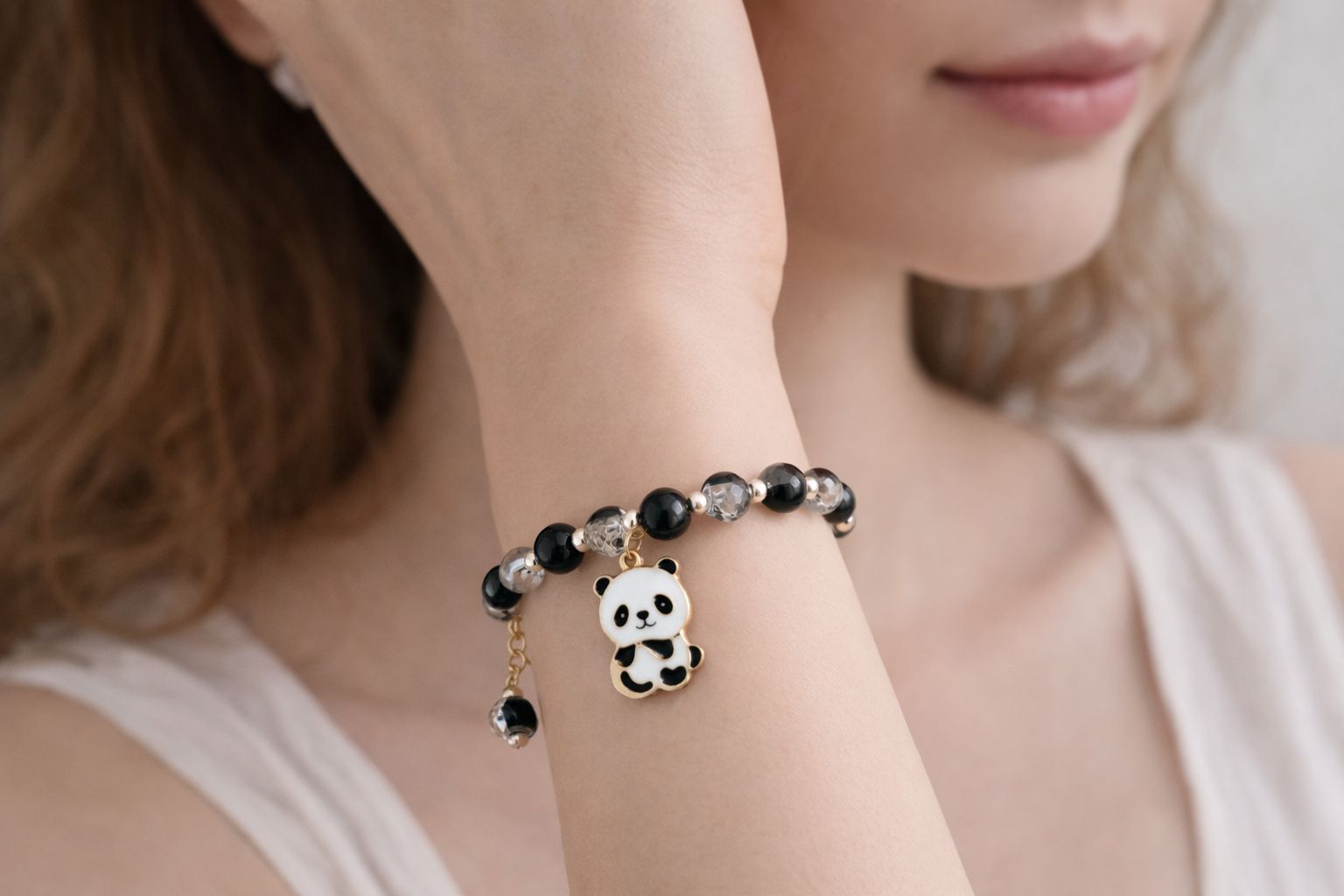 Cute Panda Charm Beaded Bracelet – Handmade Crystal Stretch Bracelet