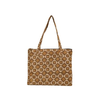 Ochre & Cream Geometric Print Cotton Tote Bag