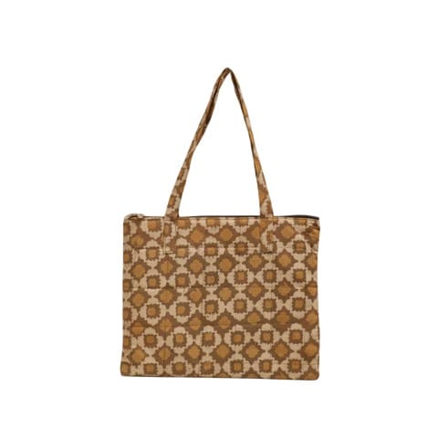 Ochre & Cream Geometric Print Cotton Tote Bag