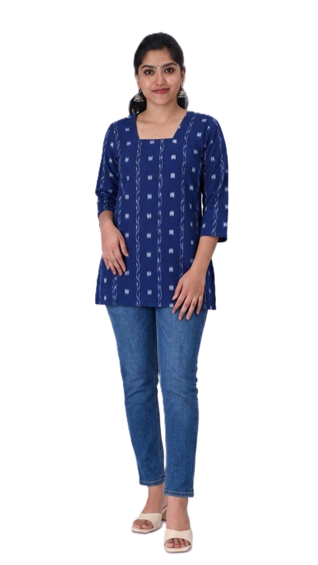 GHL Women's Premium Sambalpuri Ikat Handloom Cotton Short Kurti | Square Neck Ethnic Top | Office Wear, College Wear & Casual Kurti for Women