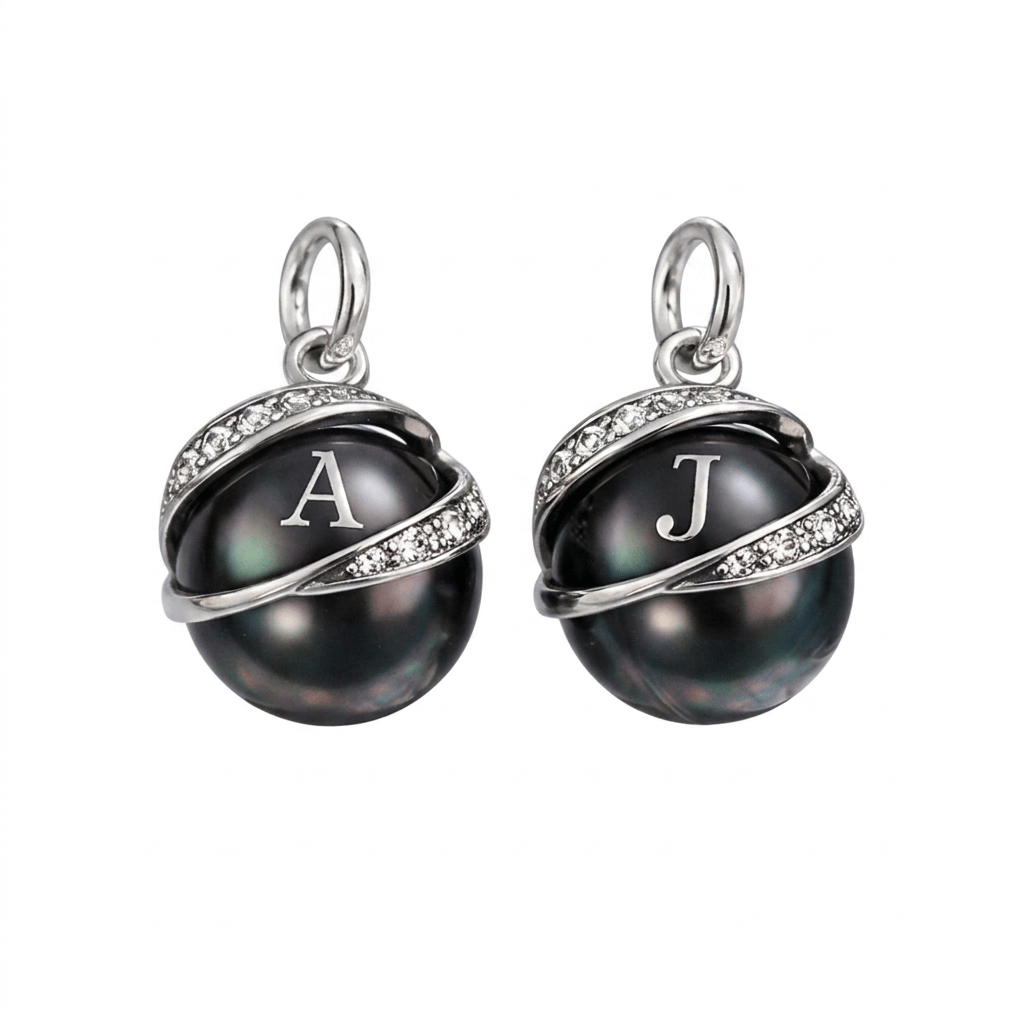 Personalized Initial Black Pearl Pendant – Luxury Zodiac Orbit Charm Necklace
