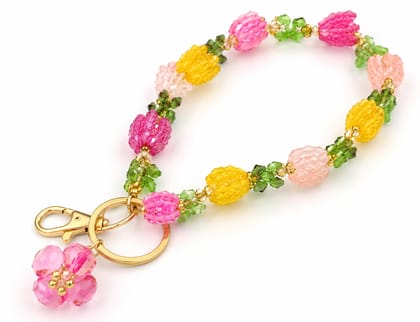 Crystal Tulip Beaded Wristlet Keychain