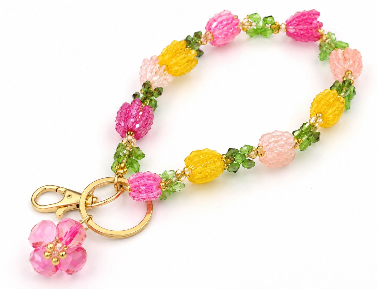 Crystal Tulip Beaded Wristlet Keychain