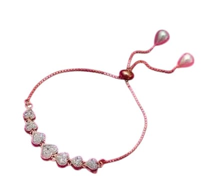 Rose Gold Bolo Bracelet with Pave Hearts and Pearls