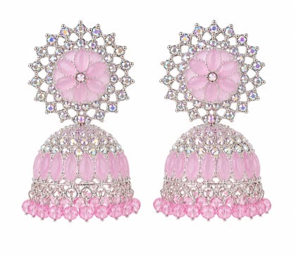 Luxora Jewels Silver-Plated Pink Jhumka Earrings