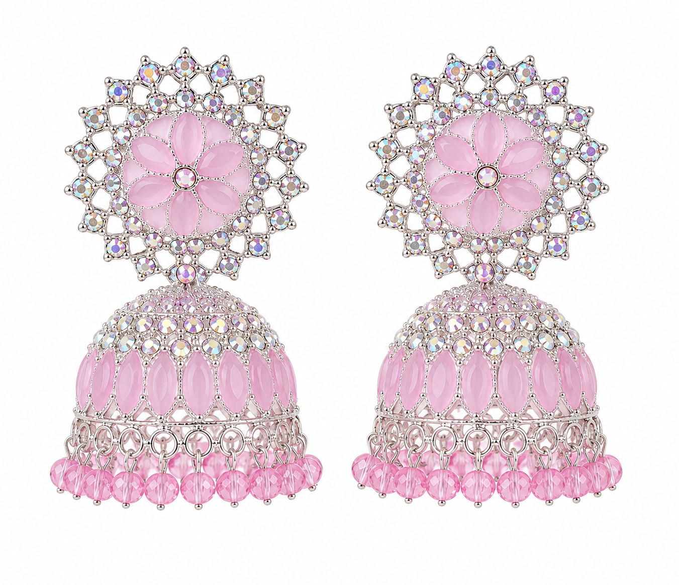 Luxora Jewels Silver-Plated Pink Jhumka Earrings