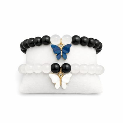 Butterfly Charm Yin-Yang Beaded Bracelet Set