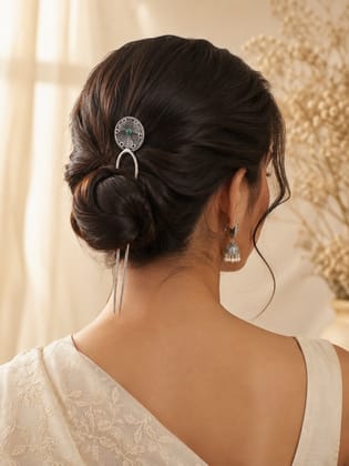  Handmade Oxidised Silver Floral Juda Stick for Women | Traditional Hair Bun Pin