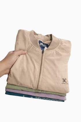JC Fashion Men's Beige Full-Zip Fleece Stand-Up Collar Jacket