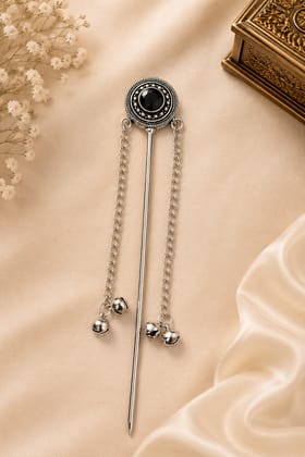Handmade Oxidised Silver Elegant Silver Metal Hair Bun Pin with Double Loop Design