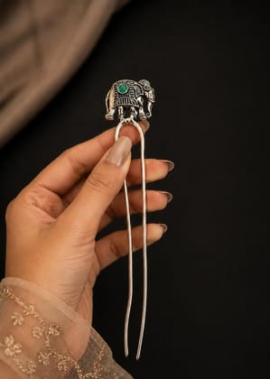 Handmade Oxidised Silver Premium Vintage Oxidised Silver Floral Juda Stick Hair Pin for Women Traditional Bun Stick Hair Accessory