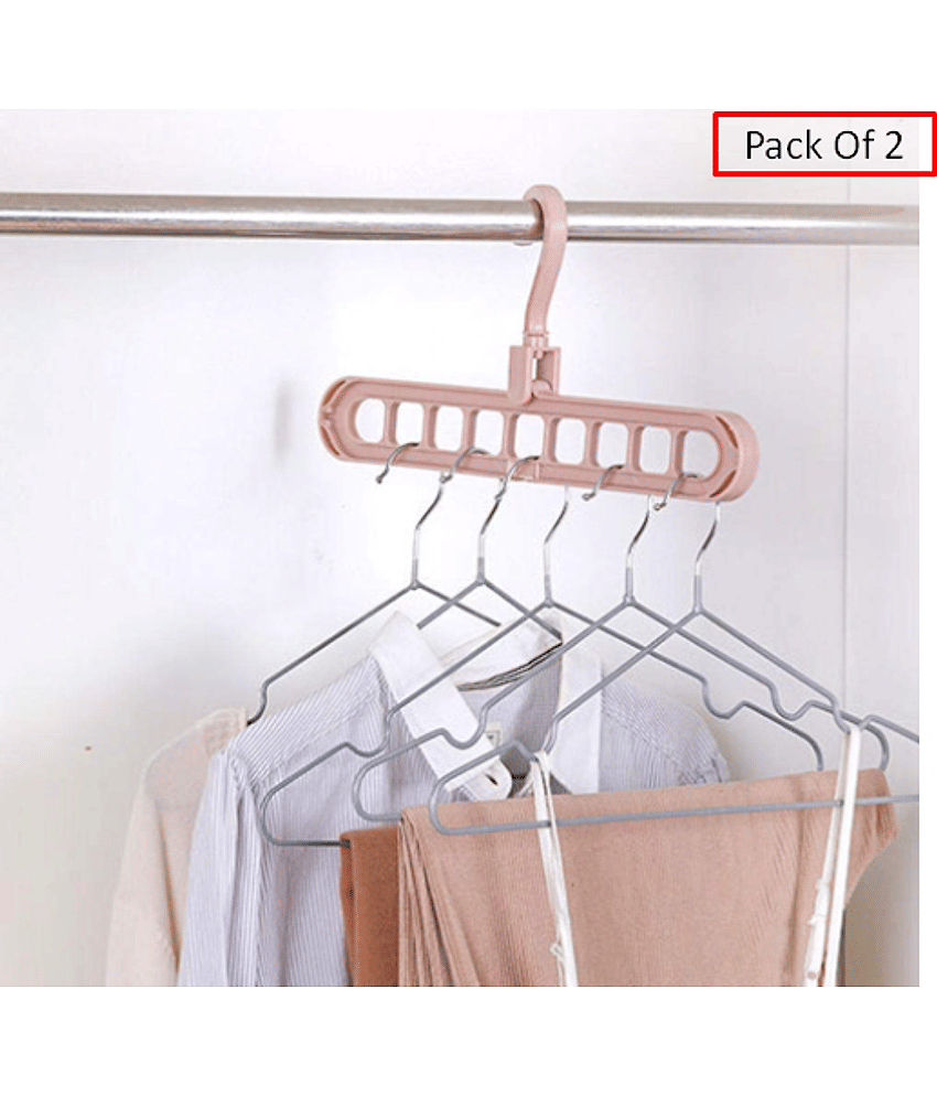 360 Degrees Rotatable Hook, Anti-Skid 9-Holes Design Closet Wardrobe Space Saver Hanger (Pack of 2)