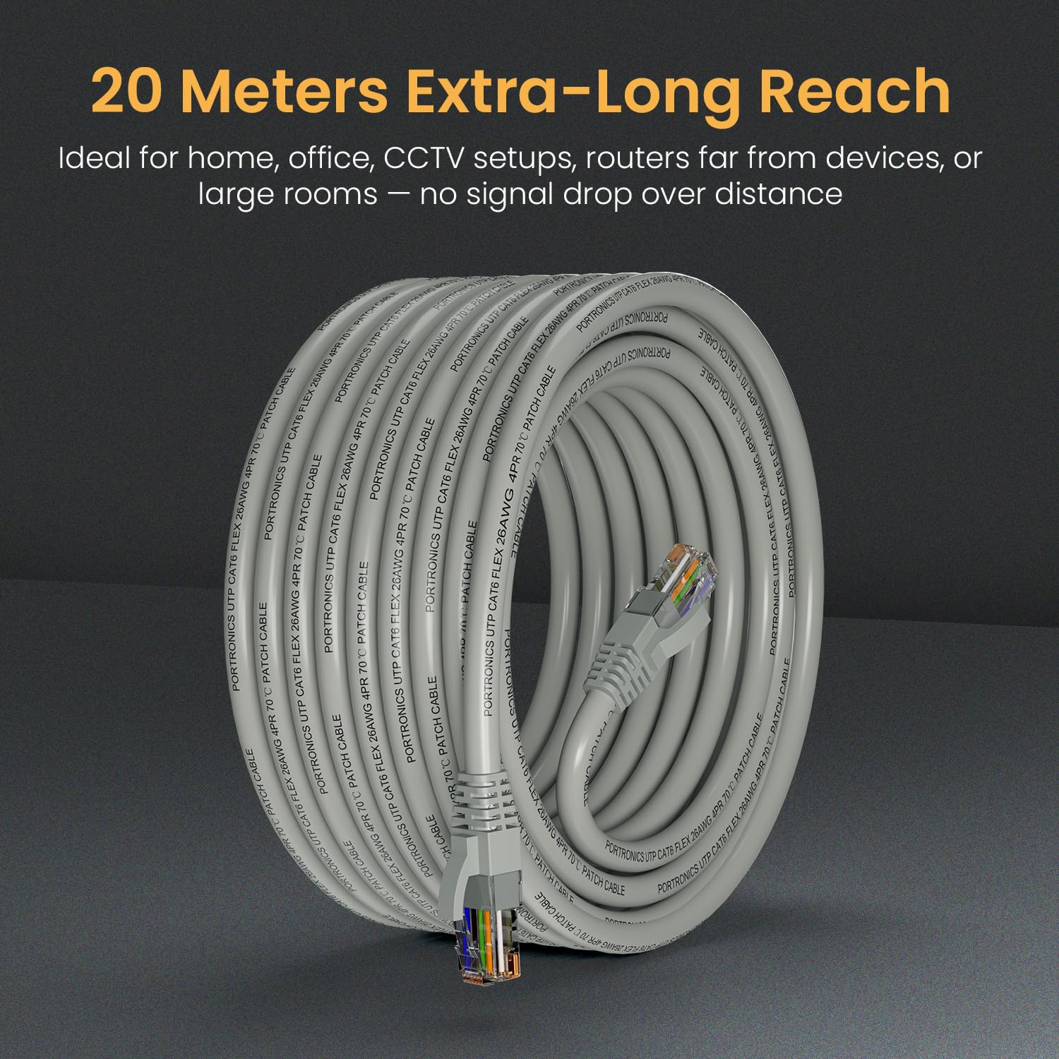 Portronics NetX20 CAT-6 Ethernet Cable 20M, RJ45 to RJ45 LAN Cable