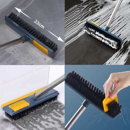 2 in 1 Bathroom Floor Cleaning Brush with Squeegee & Comb | Long Handle Toilet Tile Floor Scrubber Brush for Bathroom, Kitchen & Home Cleaning (Original)