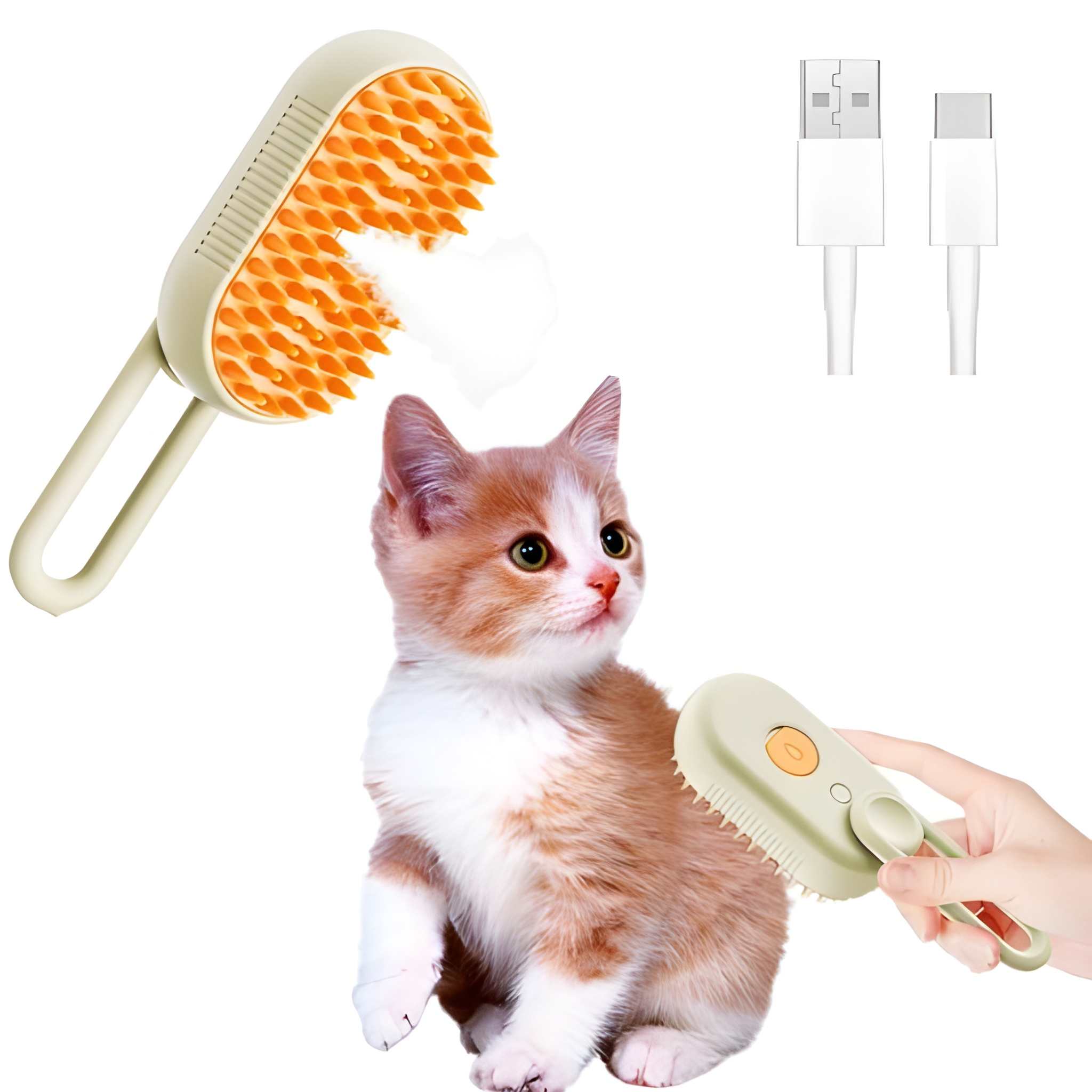 3 in 1 Steam Pet Grooming Brush for Dogs & Cats | USB Rechargeable Electric Steam Brush with Water Spray, Silicone Massage Comb & Hair Remover for Shedding, Grooming & Cleaning (Original)