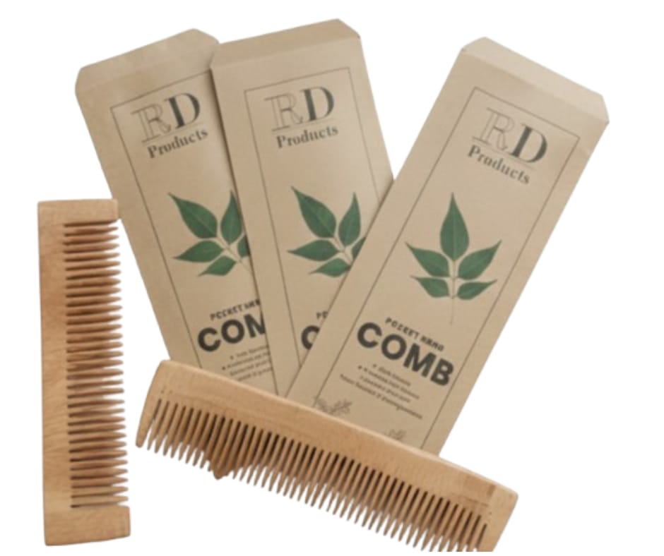 RD Products Pocket Neem Wooden Comb | Compact & Travel-Friendly | Natural Hair Comb for Men & Women | Gentle on Scalp, Helps Reduce Frizz & Hair Fall