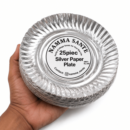 Silver Paper Plate, Silver Foil Paper Plate, Disposable Silver Paper Plate, Laminated Silver Paper Plate, Round Silver Paper Plate 25piece 