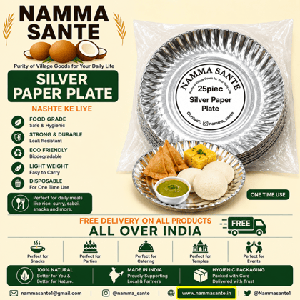 Silver Paper Plate, Silver Foil Paper Plate, Disposable Silver Paper Plate, Laminated Silver Paper Plate, Round Silver Paper Plate 25piece 