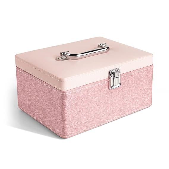 Makeup Box - Vanity Box for Women Bridal - Cosmetic Box Organiser, Durable, Stylish Finish for Home or Travel, Large Capacity Beauty Case for Brushes, Lipsticks & Skincare, (Pink)