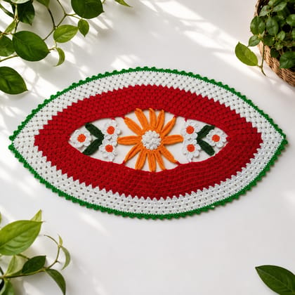 Aai's Handmade Tricolor Floral Crochet Table Runner / Centerpiece Mat (22 x 12 Inches, Item Code - SN0015V1)