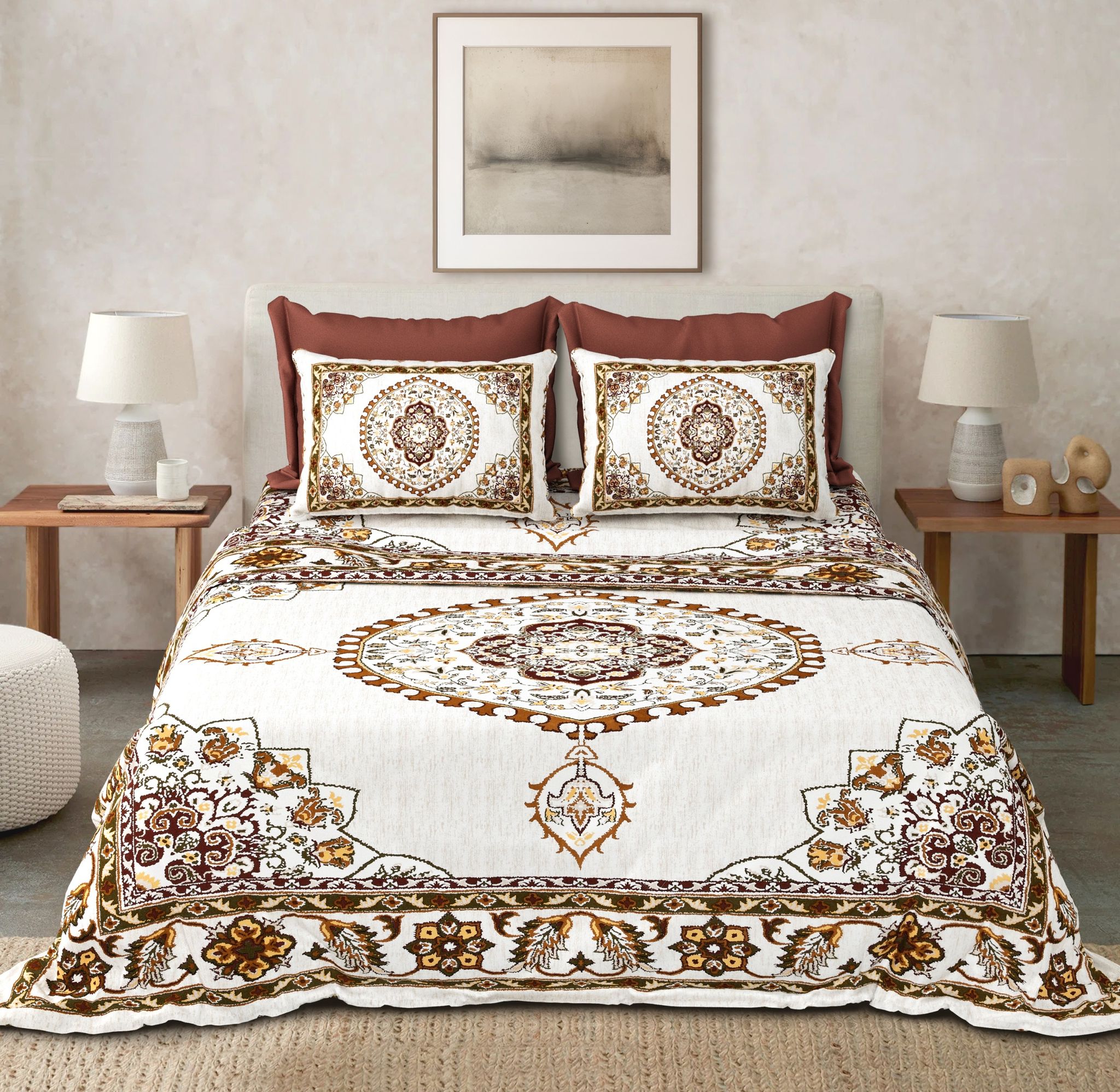 DHRUVINSR Luxury Super King Bed Size Cotton bedsheet with 2 Pillow Covers, Hand Block Floral Print ,274x274 cm,108 * 108 inches, 9*9 ft-Sage Blue