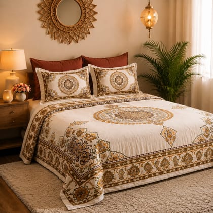 DHRUVINSR Luxury Super King Bed Size Cotton bedsheet with 2 Pillow Covers, Hand Block Floral Print ,274x274 cm,108 * 108 inches, 9*9 ft-Sage Blue