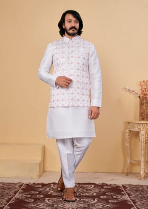 Men's White Nehru Jacket & Kurta Pant Set - Perfect for Weddings & Every Occasion-S
