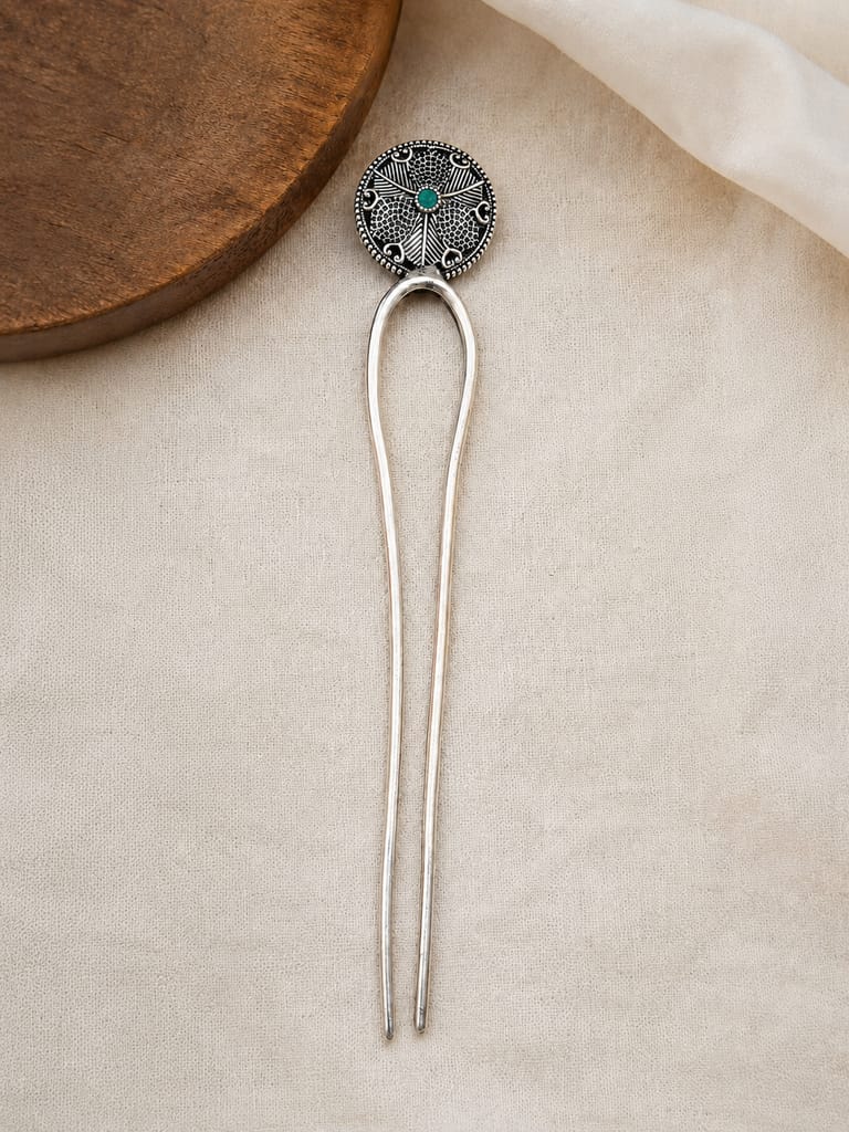 Oxidised Silver-Tone Floral Juda Stick Hair Pin for Women | Traditional Bun Pin Hair Accessory