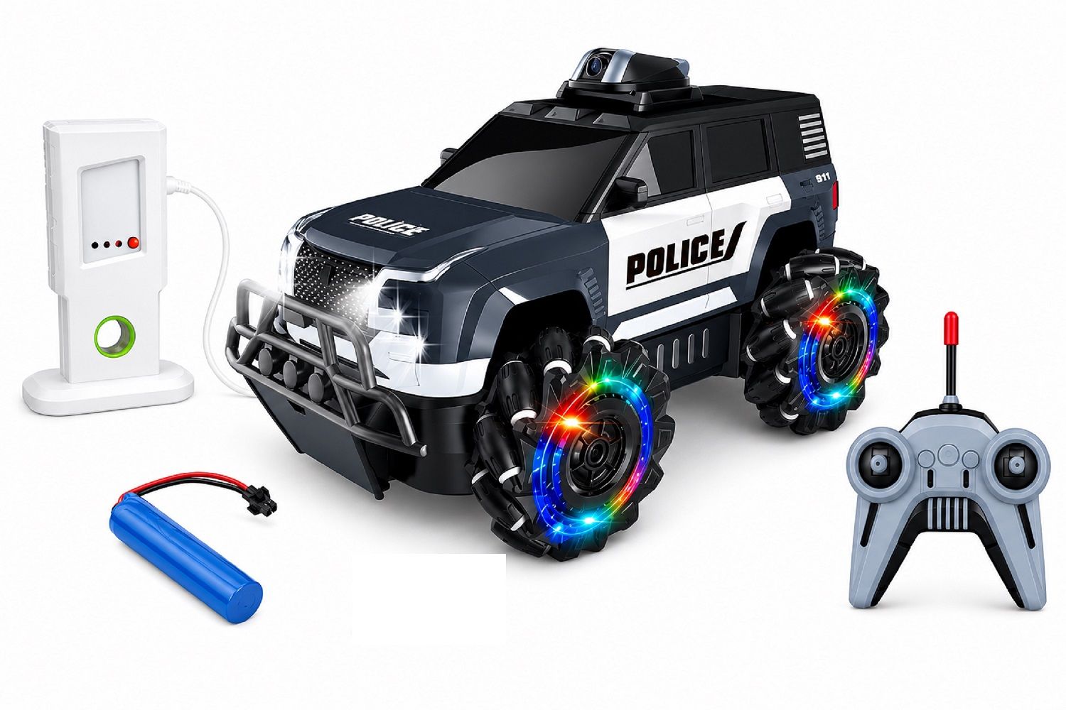 KTRS Enterprise 2.4GHz WiFi FPV RC Police Car with HD Camera | Remote Control 4WD Off-Road Stunt Car | Live Video Streaming | USB Rechargeable | LED Lights | Kids & Adults