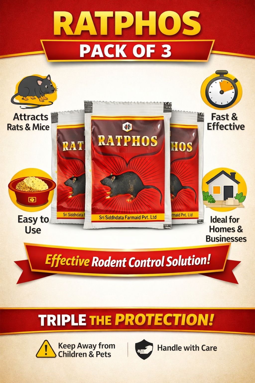 Rat Killer Powder Zinc Phosphide 80% Powerful Rat Powder | Rodenticide for Home Office Godowns | Chuha Maar 10Gx3