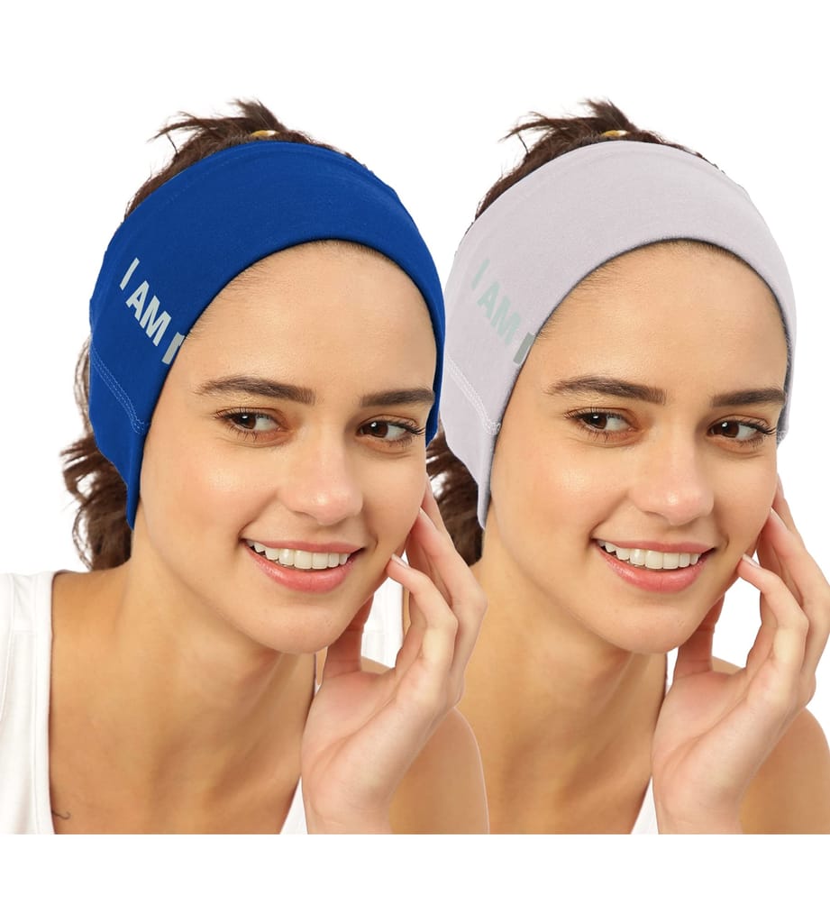 FREECULTR Unisex Bamboo Bandana, Anti Microbial Super Soft & Comfort Fit, Breathable Multipurpose Headband, Face Mask for Dust Protection and Sun - Size Printed Pack of 2-Pilot Blue, Sand