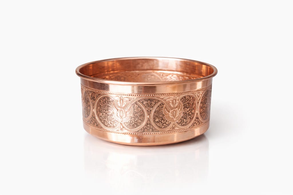 Handcrafted Engraved Pure Copper Storage Bowl with Traditional Floral Design