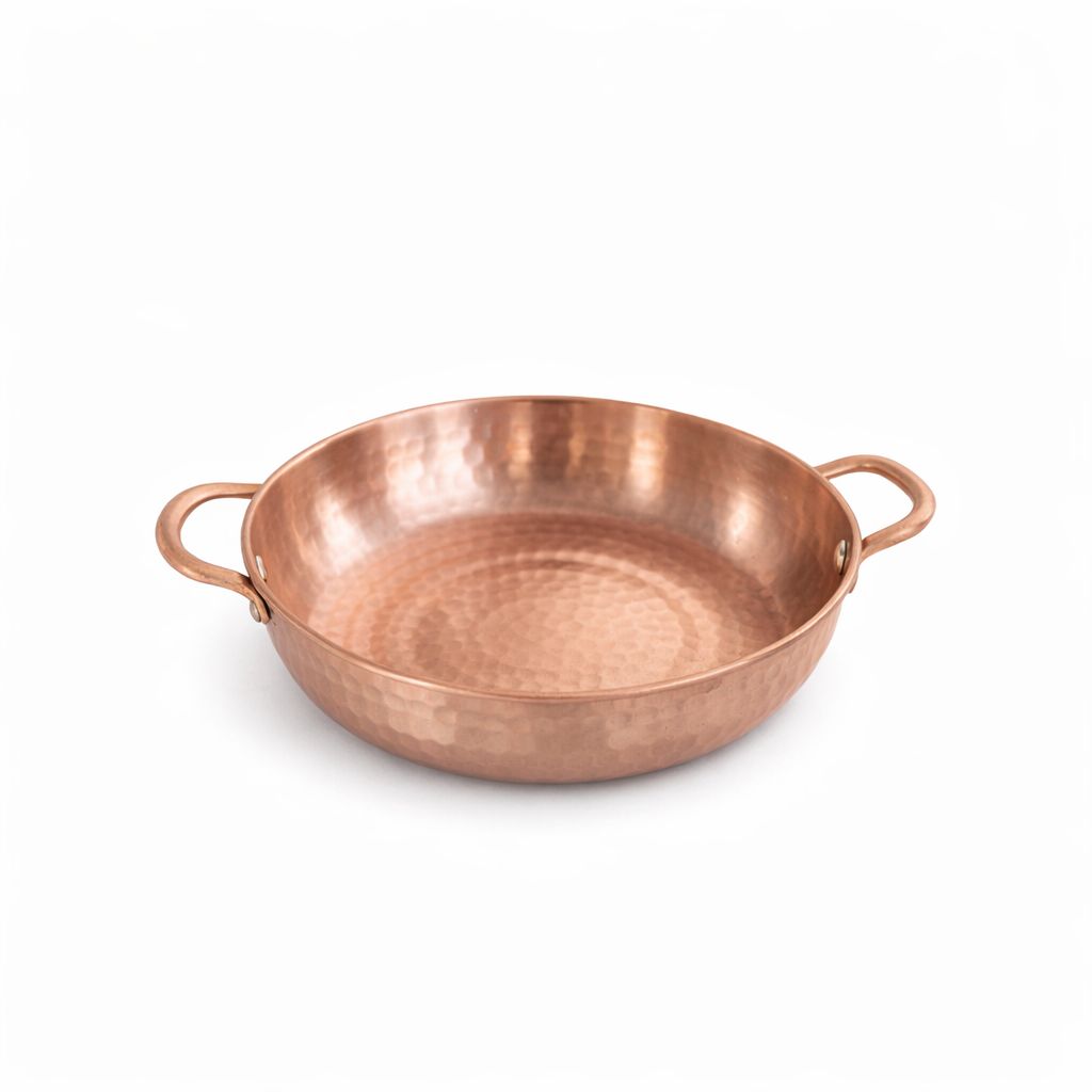 Handcrafted Hammered Pure Copper Kadai with Dual Handles – Traditional Cooking & Serving Pan