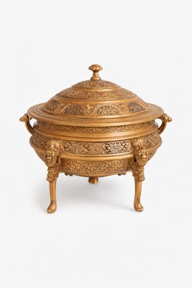 Royal Handcrafted Brass Charcoal Food Warmer with Ornate Lid & Decorative Stand Royal Handcrafted Brass Charcoal Food Warmer with Ornate Lid & Decorative Stand